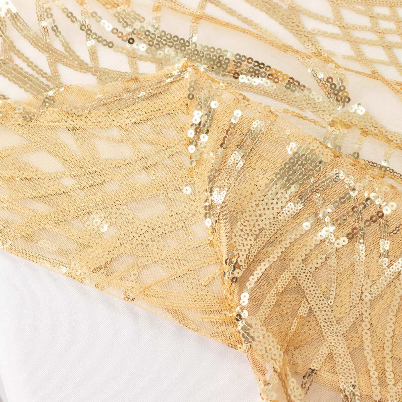 Sequin Mesh 120" Round Tablecloth Champagne - Seamless Wave Embroidered Table Cover - Bell Racket Store