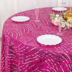 Sequin Mesh 120" Round Tablecloth Fuchsia/Silver - Seamless Wave Embroidered Table Cover - Bell Racket Store