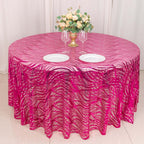 Sequin Mesh 120" Round Tablecloth Fuchsia/Silver - Seamless Wave Embroidered Table Cover - Bell Racket Store