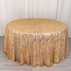 Sequin Mesh 120" Round Tablecloth Gold - Seamless Wave Embroidered Design for Stylish Events - Bell Racket Store