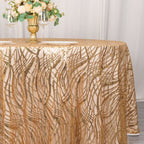 Sequin Mesh 120" Round Tablecloth Gold - Seamless Wave Embroidered Design for Stylish Events - Bell Racket Store