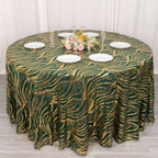Sequin Mesh 120" Round Tablecloth Hunter Emerald Green/Gold - Seamless Wave Embroidered Table Cover - Bell Racket Store