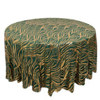 Sequin Mesh 120" Round Tablecloth Hunter Emerald Green/Gold - Seamless Wave Embroidered Table Cover - Bell Racket Store