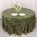 Sequin Mesh 120" Round Tablecloth Hunter Emerald Green/Gold - Seamless Wave Embroidered Table Cover - Bell Racket Store