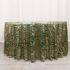 Sequin Mesh 120" Round Tablecloth Hunter Emerald Green/Gold - Seamless Wave Embroidered Table Cover - Bell Racket Store