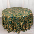 Sequin Mesh 120" Round Tablecloth Hunter Emerald Green/Gold - Seamless Wave Embroidered Table Cover - Bell Racket Store