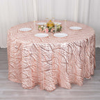 Sequin Mesh 120" Round Tablecloth Rose Gold - Seamless Wave Embroidered Table Cover - Bell Racket Store