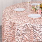 Sequin Mesh 120" Round Tablecloth Rose Gold - Seamless Wave Embroidered Table Cover - Bell Racket Store