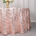 Sequin Mesh 120" Round Tablecloth Rose Gold - Seamless Wave Embroidered Table Cover - Bell Racket Store