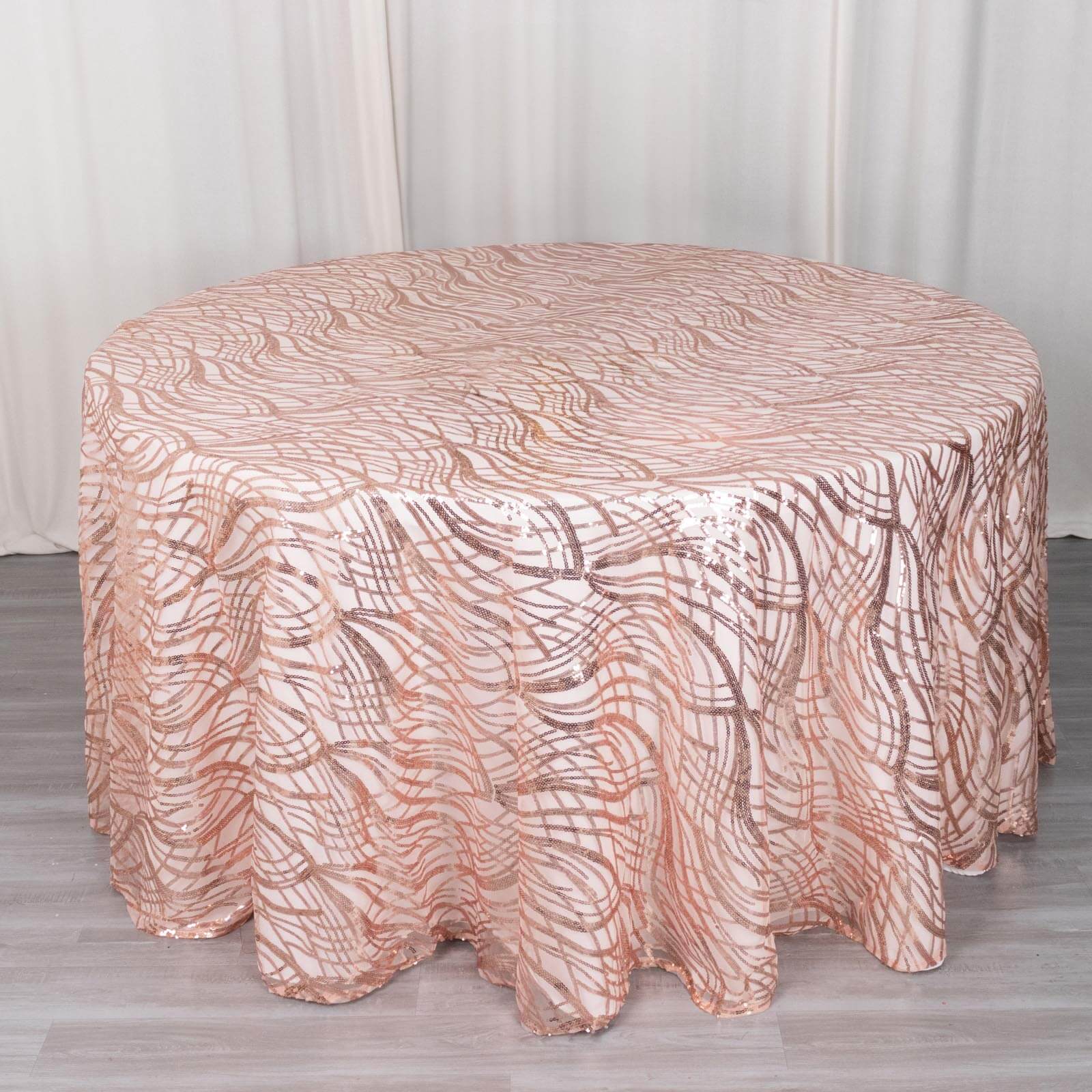 Sequin Mesh 120" Round Tablecloth Rose Gold - Seamless Wave Embroidered Table Cover - Bell Racket Store
