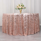 Sequin Mesh 120" Round Tablecloth Rose Gold - Seamless Wave Embroidered Table Cover - Bell Racket Store