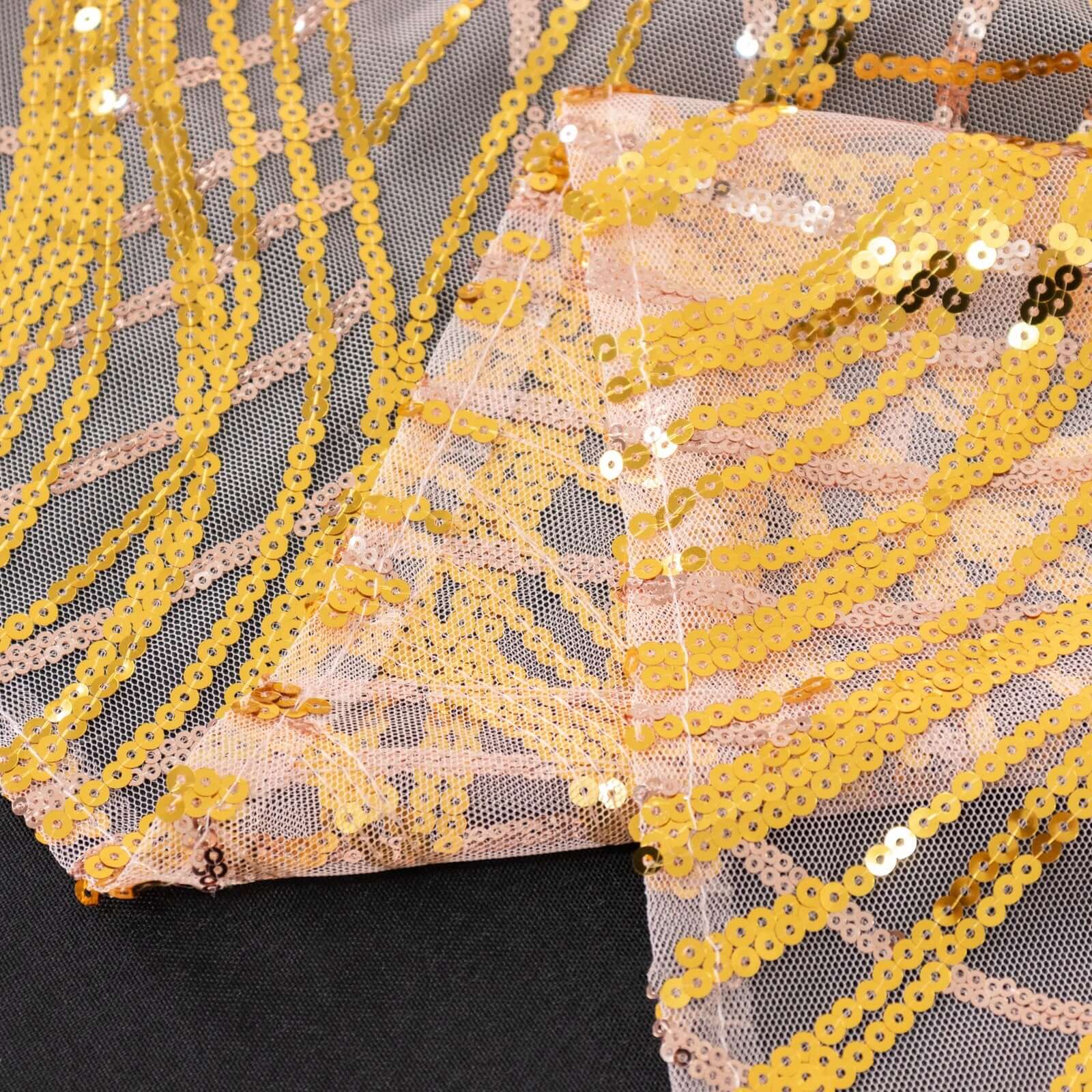 Sequin Mesh 120" Round Tablecloth Rose Gold/Gold - Seamless Wave Embroidered Table Cover - Bell Racket Store