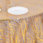 Sequin Mesh 120" Round Tablecloth Rose Gold/Gold - Seamless Wave Embroidered Table Cover - Bell Racket Store