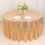 Sequin Mesh 120" Round Tablecloth Rose Gold/Gold - Seamless Wave Embroidered Table Cover - Bell Racket Store