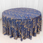 Sequin Mesh 120" Round Tablecloth Royal Blue/Gold - Seamless Wave Embroidered Table Cover - Bell Racket Store