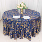 Sequin Mesh 120" Round Tablecloth Royal Blue/Gold - Seamless Wave Embroidered Table Cover - Bell Racket Store