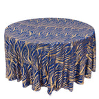 Sequin Mesh 120" Round Tablecloth Royal Blue/Gold - Seamless Wave Embroidered Table Cover - Bell Racket Store