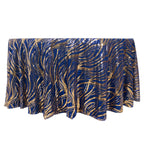 Sequin Mesh 120" Round Tablecloth Royal Blue/Gold - Seamless Wave Embroidered Table Cover - Bell Racket Store