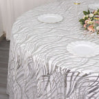 Sequin Mesh 120" Round Tablecloth Silver - Seamless Wave Embroidered Table Cover - Bell Racket Store