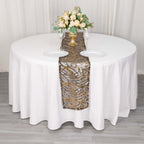 Sequin Mesh 12"x108" Table Runner Black Gold Stylish Wave Embroidery - Bell Racket Store