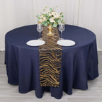 Sequin Mesh 12"x108" Table Runner Black Gold Stylish Wave Embroidery - Bell Racket Store