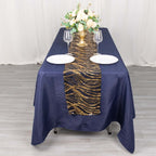Sequin Mesh 12"x108" Table Runner Black Gold Stylish Wave Embroidery - Bell Racket Store