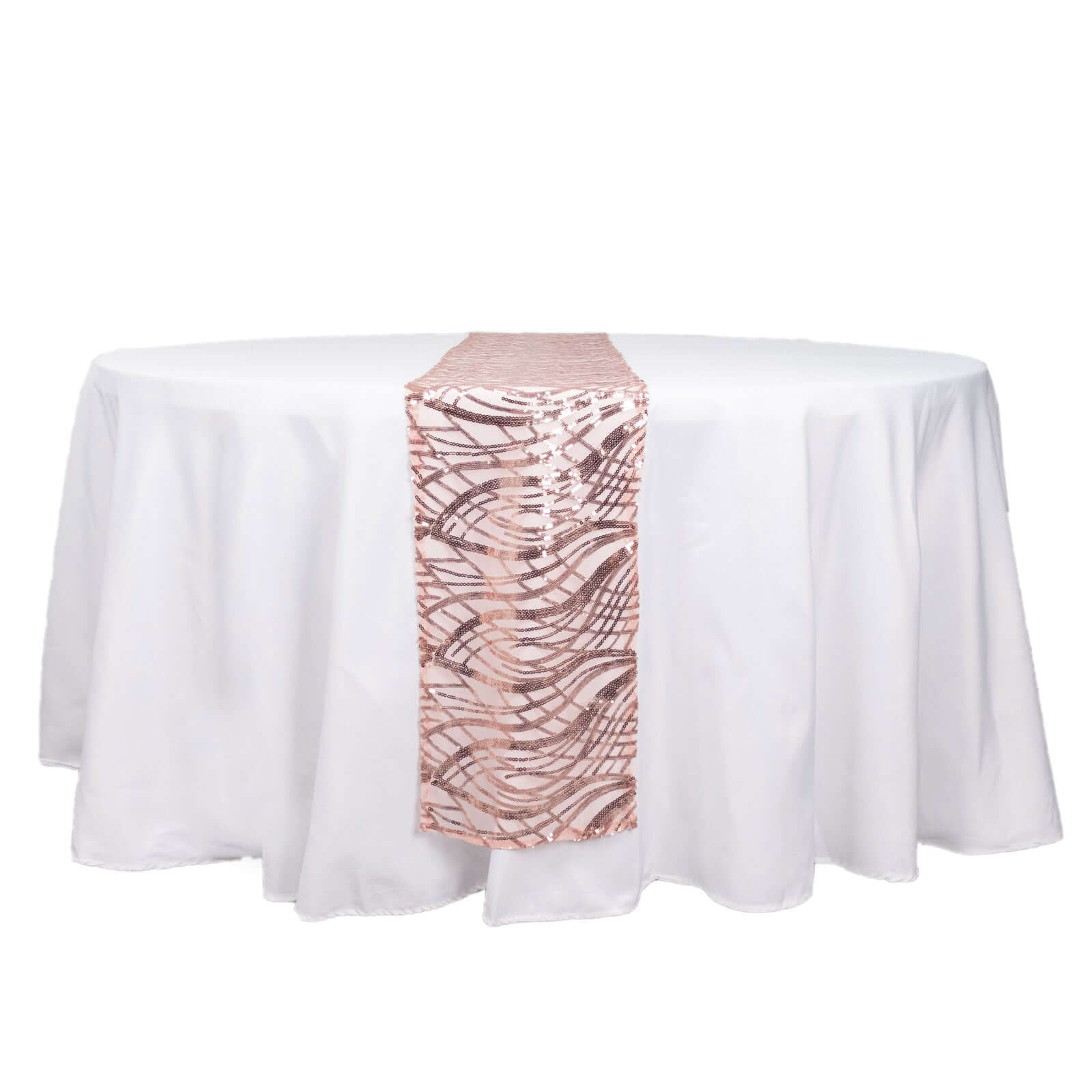 Sequin Mesh 12"x108" Table Runner Blush Stylish Wave Embroidery - Bell Racket Store