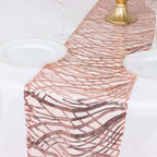 Sequin Mesh 12"x108" Table Runner Blush Stylish Wave Embroidery - Bell Racket Store
