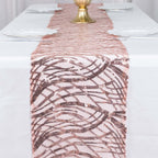Sequin Mesh 12"x108" Table Runner Blush Stylish Wave Embroidery - Bell Racket Store
