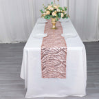 Sequin Mesh 12"x108" Table Runner Blush Stylish Wave Embroidery - Bell Racket Store