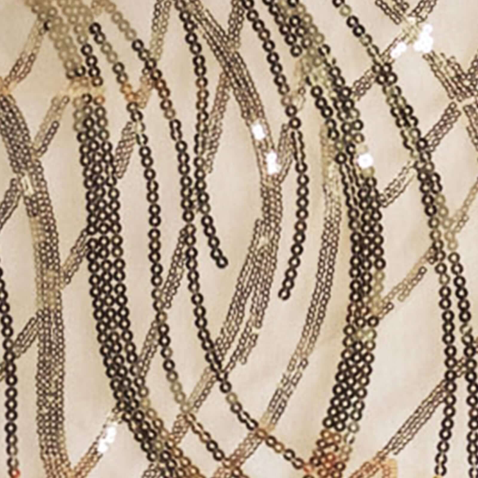 Sequin Mesh 12"x108" Table Runner Champagne Stylish Wave Embroidery - Bell Racket Store