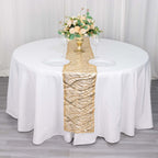 Sequin Mesh 12"x108" Table Runner Champagne Stylish Wave Embroidery - Bell Racket Store