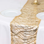 Sequin Mesh 12"x108" Table Runner Champagne Stylish Wave Embroidery - Bell Racket Store