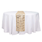 Sequin Mesh 12"x108" Table Runner Champagne Stylish Wave Embroidery - Bell Racket Store