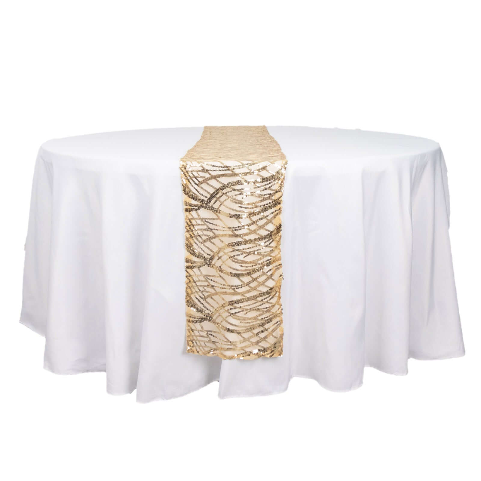 Sequin Mesh 12"x108" Table Runner Champagne Stylish Wave Embroidery - Bell Racket Store