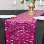 Sequin Mesh 12"x108" Table Runner Fuchsia Stylish Wave Embroidery - Bell Racket Store