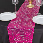 Sequin Mesh 12"x108" Table Runner Fuchsia Stylish Wave Embroidery - Bell Racket Store