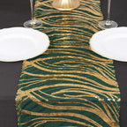 Sequin Mesh 12"x108" Table Runner Hunter Emerald Green/Gold Stylish Wave Embroidery - Bell Racket Store
