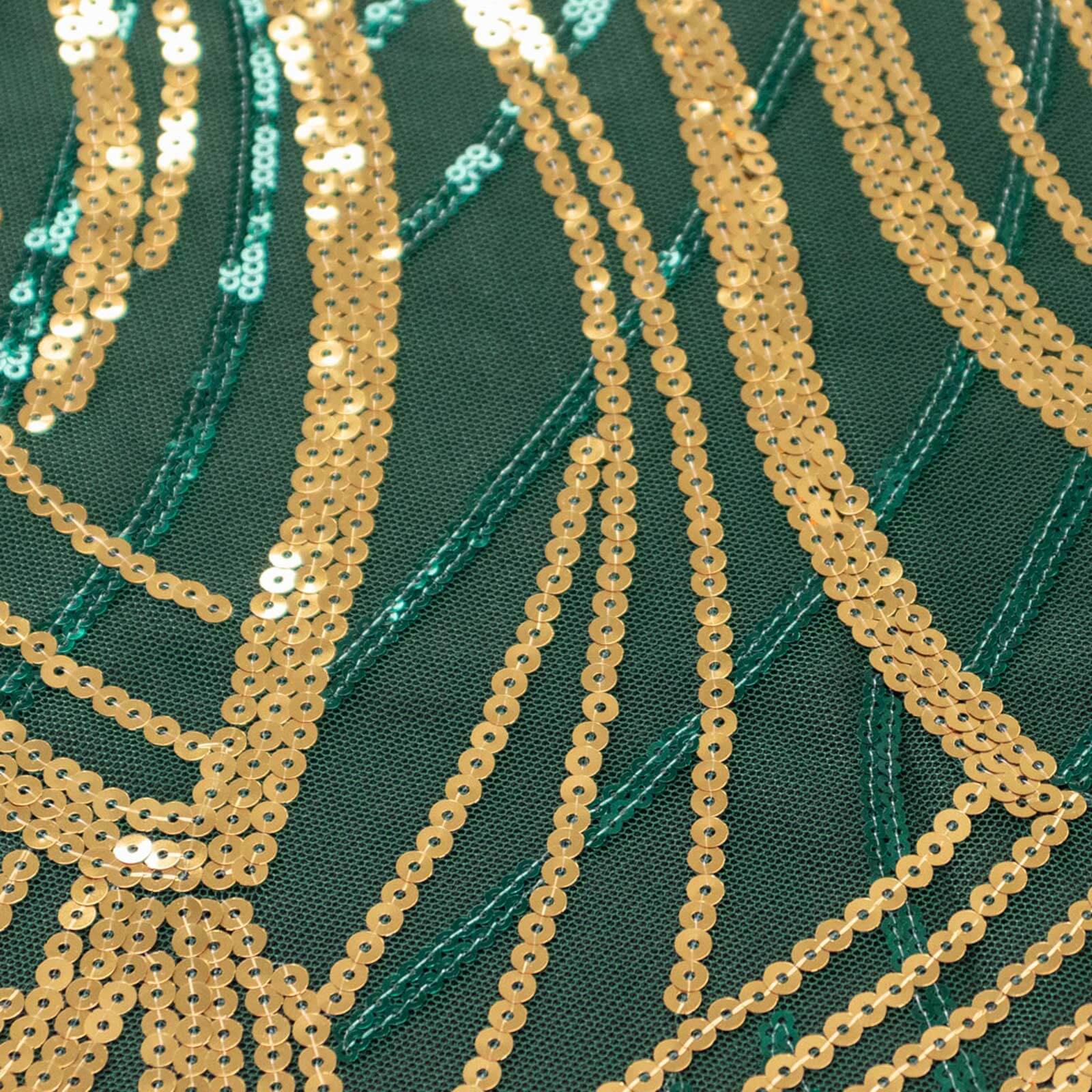 Sequin Mesh 12"x108" Table Runner Hunter Emerald Green/Gold Stylish Wave Embroidery - Bell Racket Store