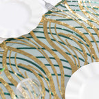 Sequin Mesh 12"x108" Table Runner Hunter Emerald Green/Gold Stylish Wave Embroidery - Bell Racket Store