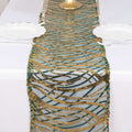 Sequin Mesh 12"x108" Table Runner Hunter Emerald Green/Gold Stylish Wave Embroidery - Bell Racket Store