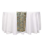 Sequin Mesh 12"x108" Table Runner Hunter Emerald Green/Gold Stylish Wave Embroidery - Bell Racket Store