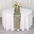 Sequin Mesh 12"x108" Table Runner Hunter Emerald Green/Gold Stylish Wave Embroidery - Bell Racket Store