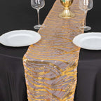 Sequin Mesh 12"x108" Table Runner Rose Gold/Gold Stylish Wave Embroidery - Bell Racket Store