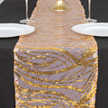 Sequin Mesh 12"x108" Table Runner Rose Gold/Gold Stylish Wave Embroidery - Bell Racket Store