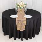 Sequin Mesh 12"x108" Table Runner Rose Gold/Gold Stylish Wave Embroidery - Bell Racket Store
