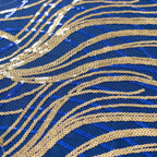 Sequin Mesh 12"x108" Table Runner Royal Blue/Gold Stylish Wave Embroidery - Bell Racket Store