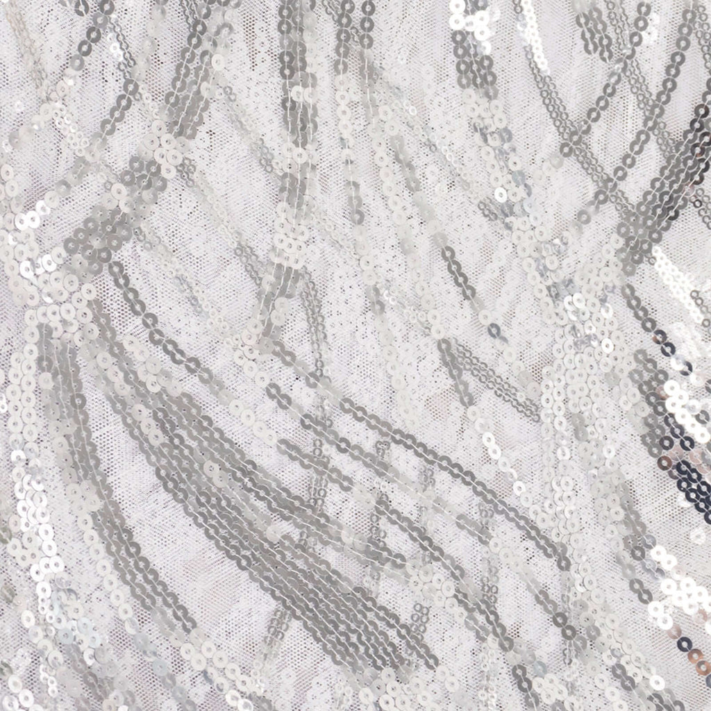 Sequin Mesh 12"x108" Table Runner Silver Stylish Wave Embroidery - Bell Racket Store
