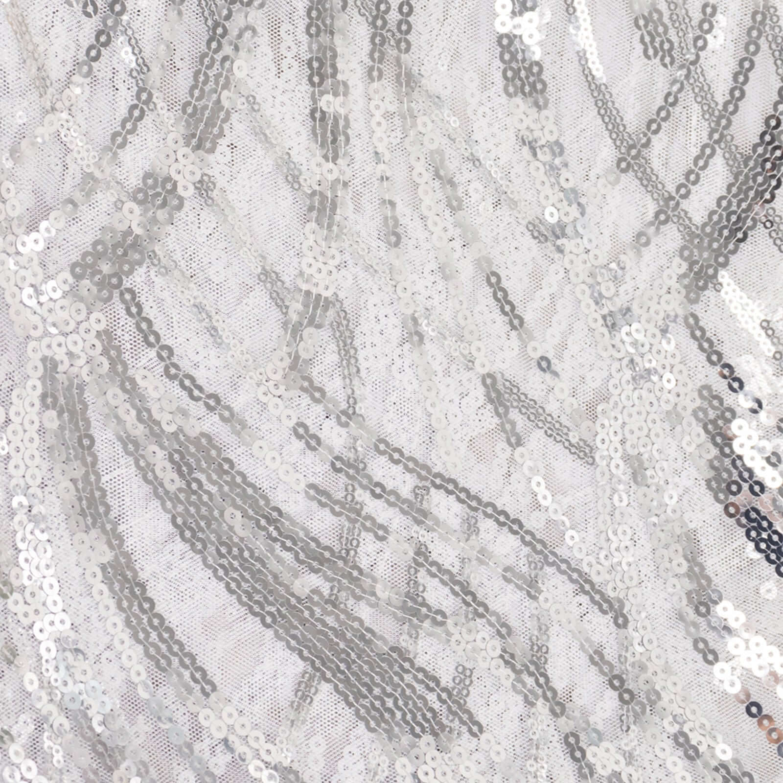 Sequin Mesh 12"x108" Table Runner Silver Stylish Wave Embroidery - Bell Racket Store