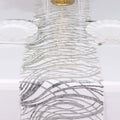 Sequin Mesh 12"x108" Table Runner Silver Stylish Wave Embroidery - Bell Racket Store